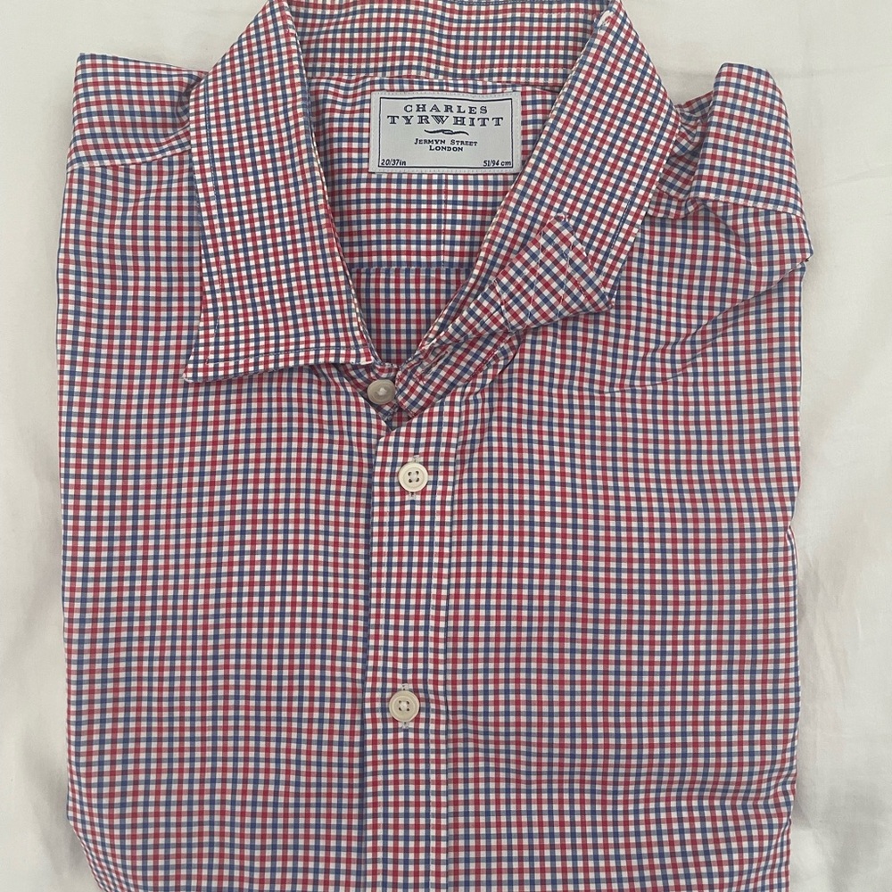 Charles Tyrwhitt Red and Blue Dress Shirt Gingham Pattern